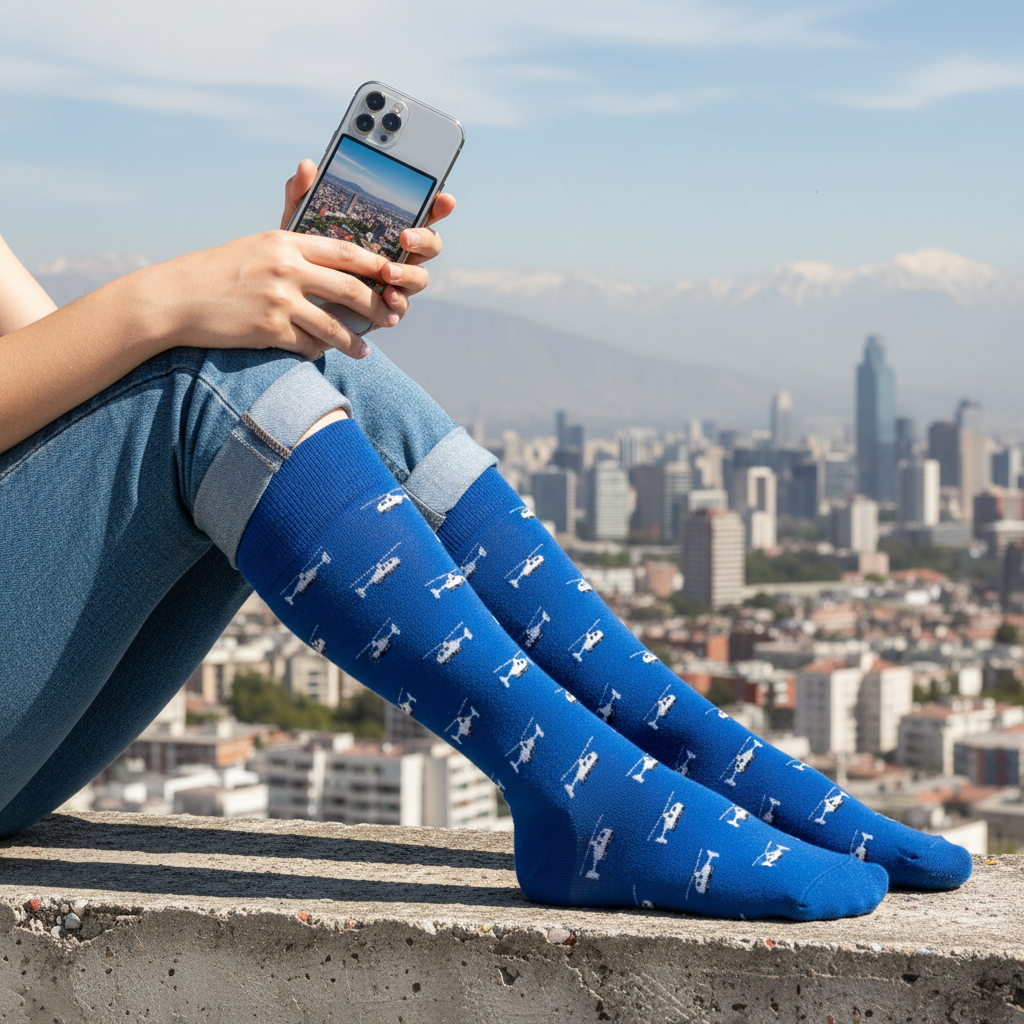 Calcetines Helicópteros - Plano medio borde terraza femenina caña alta