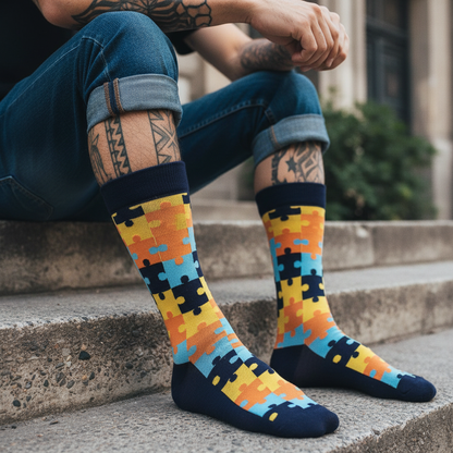 Calcetines Puzzle Amarillo close-up masculino