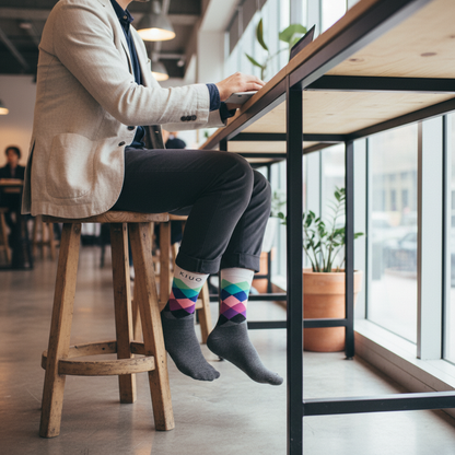 Calcetines KIUO Cuadros Gris - diseño de cuadros grises en coworking moderno chileno