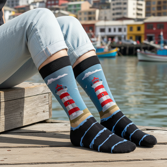 Calcetines Faro - Plano medio muelle bote femenina caña alta