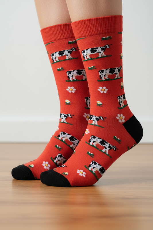 Calcetines Vaca Roja - Macro tejido ambos pies