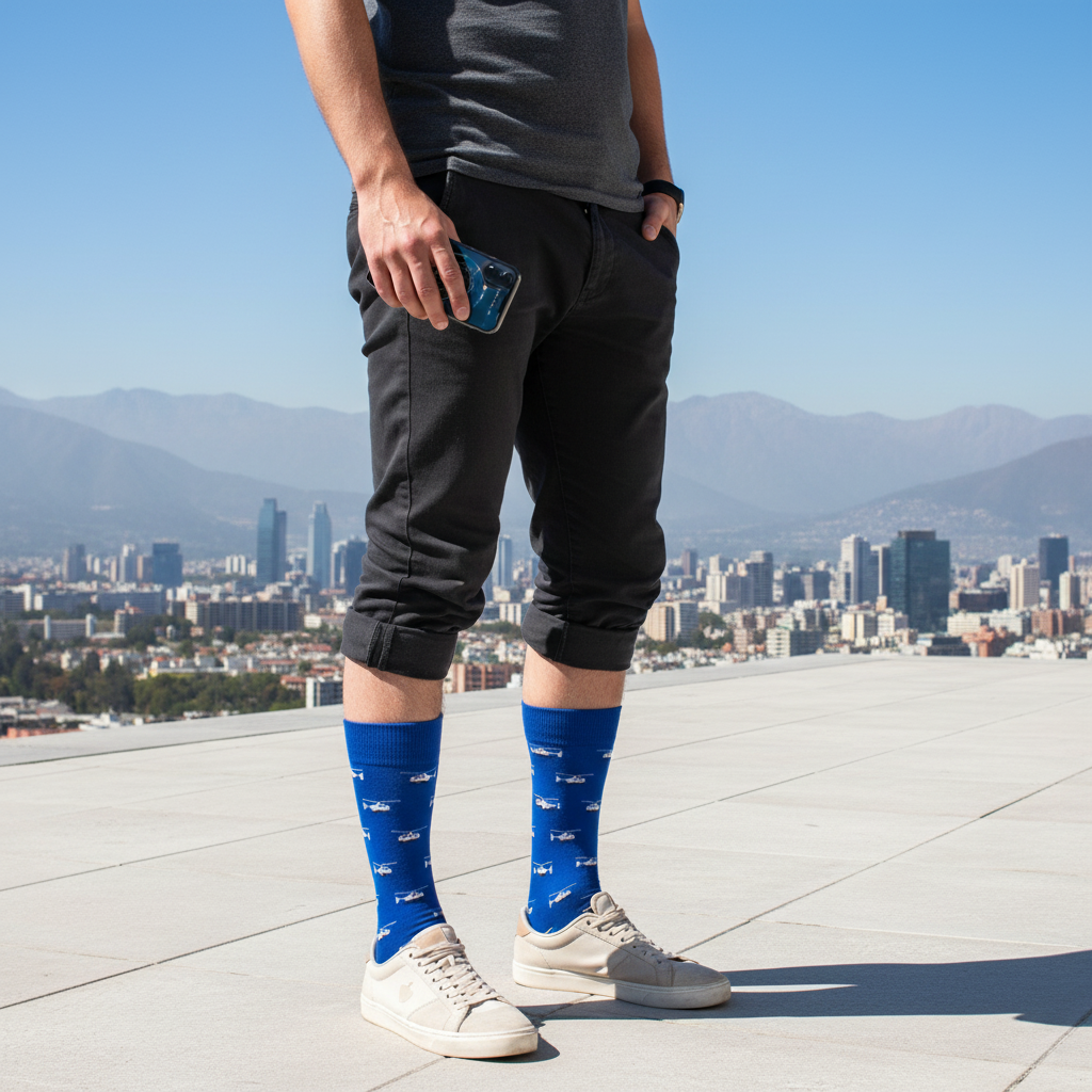 Calcetines Helicópteros - Plano general rooftop Santiago masculino caña alta