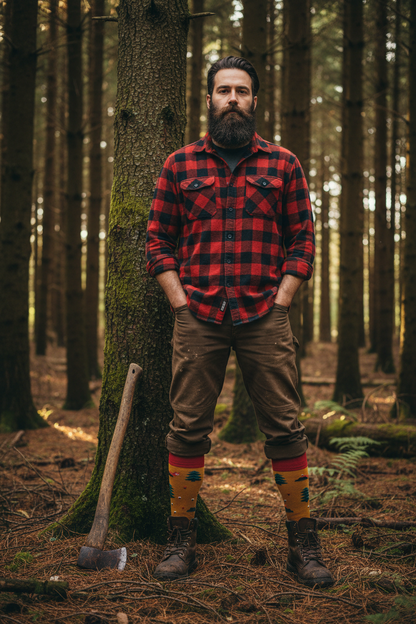 Calcetines con Pinos - Cuerpo completo leñador bosque pinos masculino caña alta