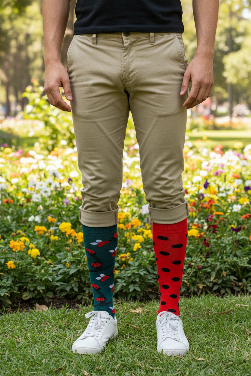 Calcetines con Chinitas - Cuerpo completo parque Santiago masculino par mismatched caña alta