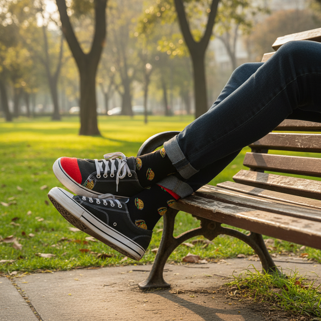Calcetines KIUO Hamburguesas - diseño de hamburguesas en parque urbano chileno