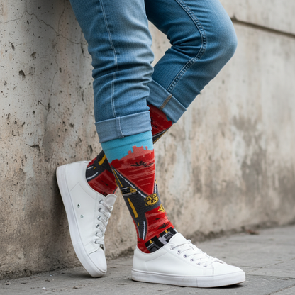 Calcetines KIUO Juego Auto Retro - apoyado en muro concreto Santiago