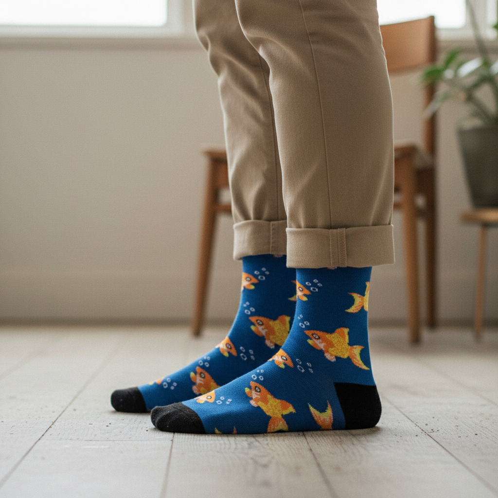Calcetines Peces Felices close-up masculino