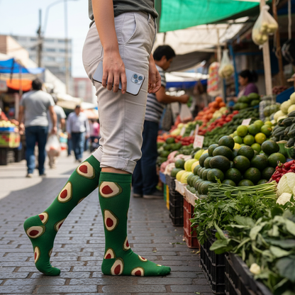Calcetines Palta Verde - Acción caminando feria femenina caña alta