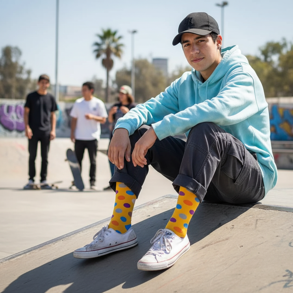 Calcetines Puntos Colores - Plaza skate adolescente caña alta