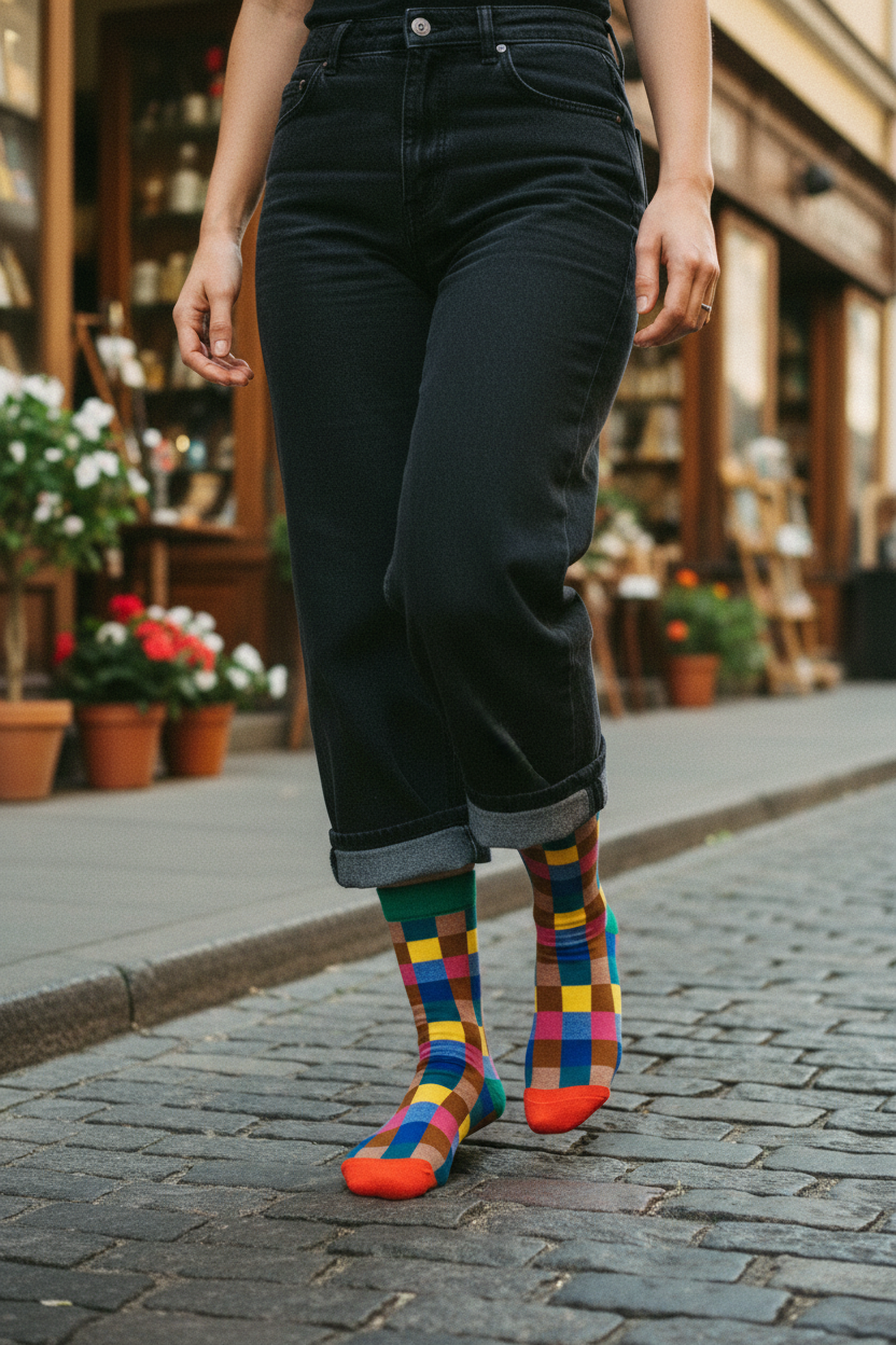 Calcetines con Cuadros de Colores lifestyle mujer Barrio Italia