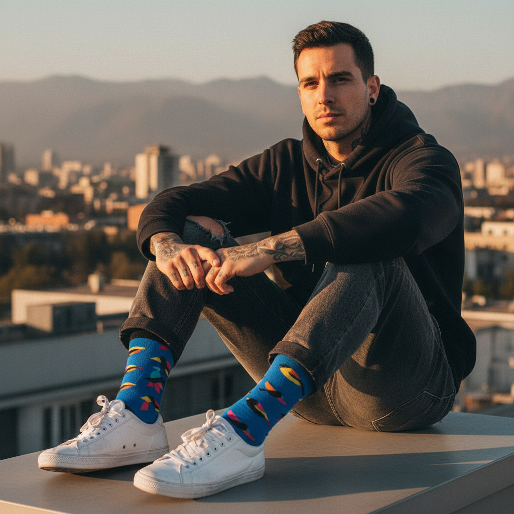 Calcetines Golondrinas lifestyle hombre rooftop