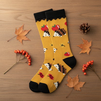 Calcetines Puerco Espin - Portada flat lay hojas otoño caña alta