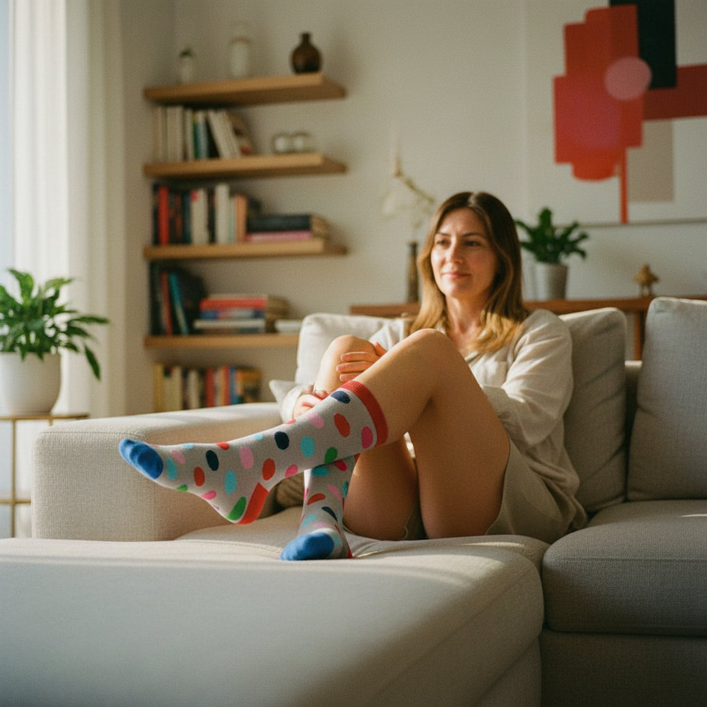 Calcetines Puntos Gris lifestyle mujer sofá