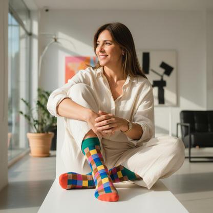 Calcetines con Cuadros de Colores lifestyle mujer galería