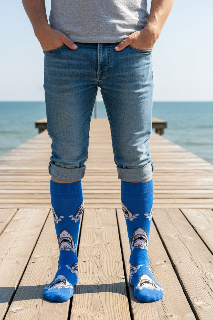 Calcetines Tiburón al Ataque - Plano general masculino muelle