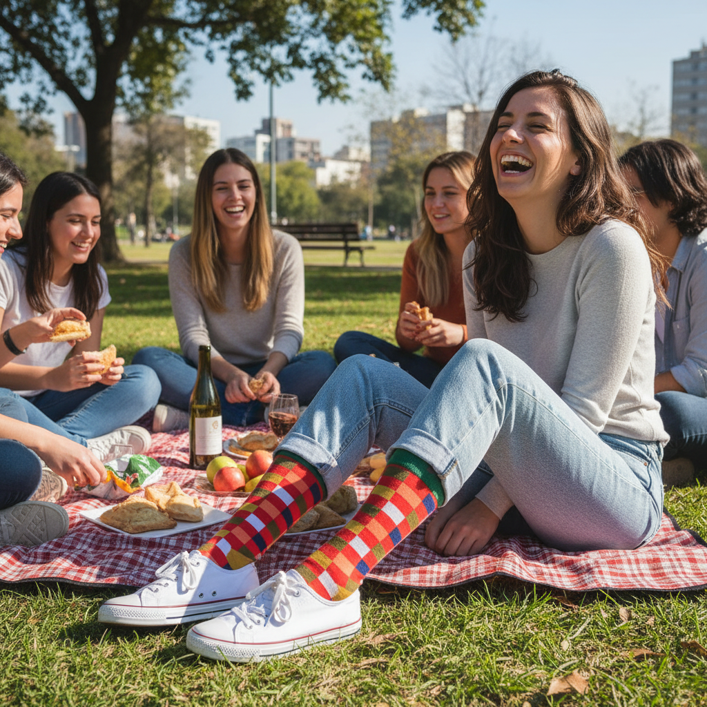 Calcetines Mantel De Playa - Picnic parque mujer 20s caña alta