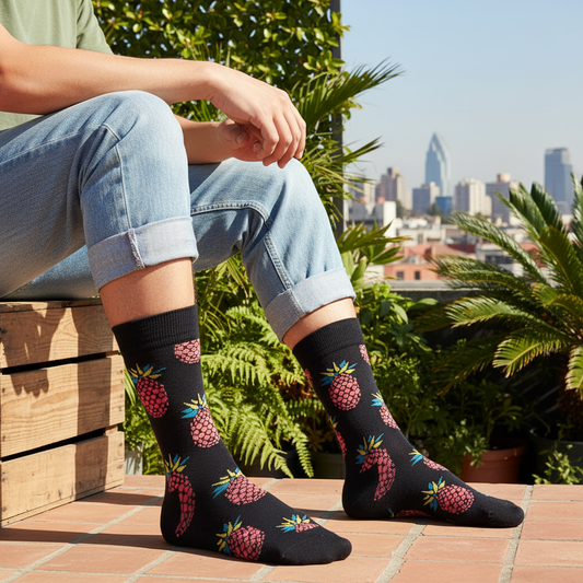 Calcetines Piña Negra - Plano medio cajón terraza masculino caña alta