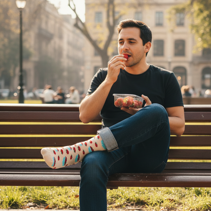 Calcetines Frutillas - Parque comiendo frutillas hombre 30s caña alta