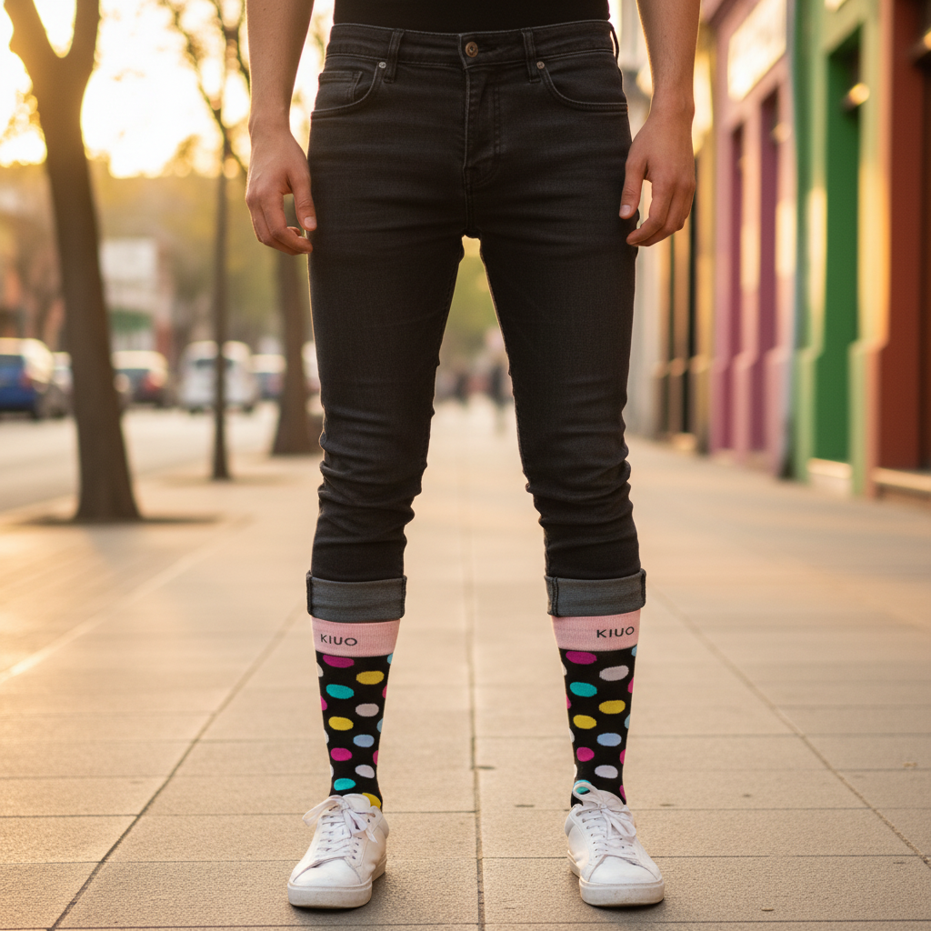 Calcetines KIUO Dots - plano general Barrio Italia cuerpo completo