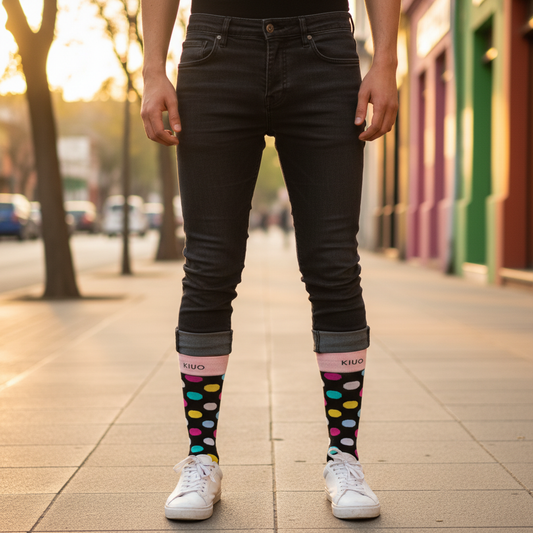Calcetines KIUO Dots - plano general Barrio Italia cuerpo completo