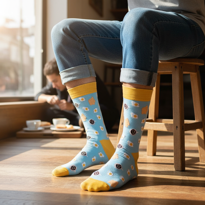 Calcetines Huevos y Tostadas - Plano medio taburete desayuno masculino caña alta