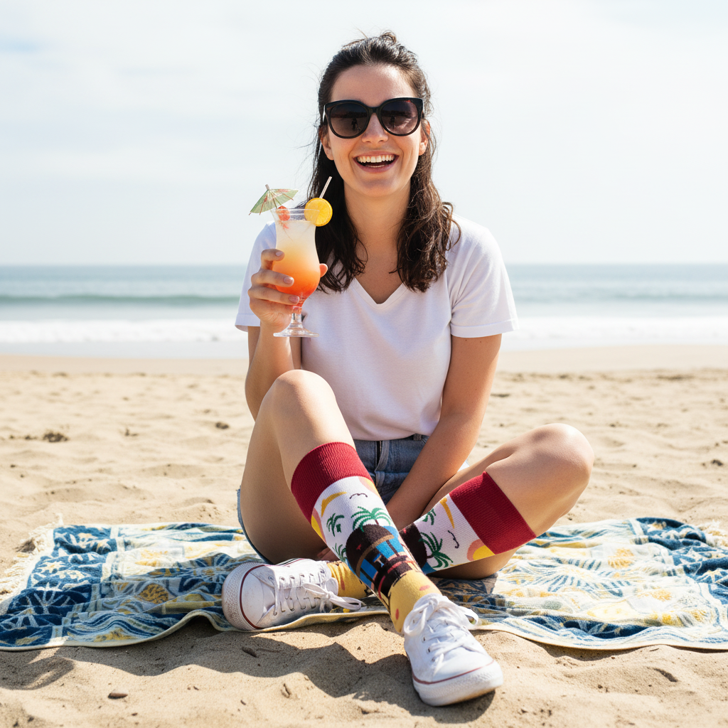 Calcetines Playa Surf - Toalla playa mujer 20s cocktail caña alta