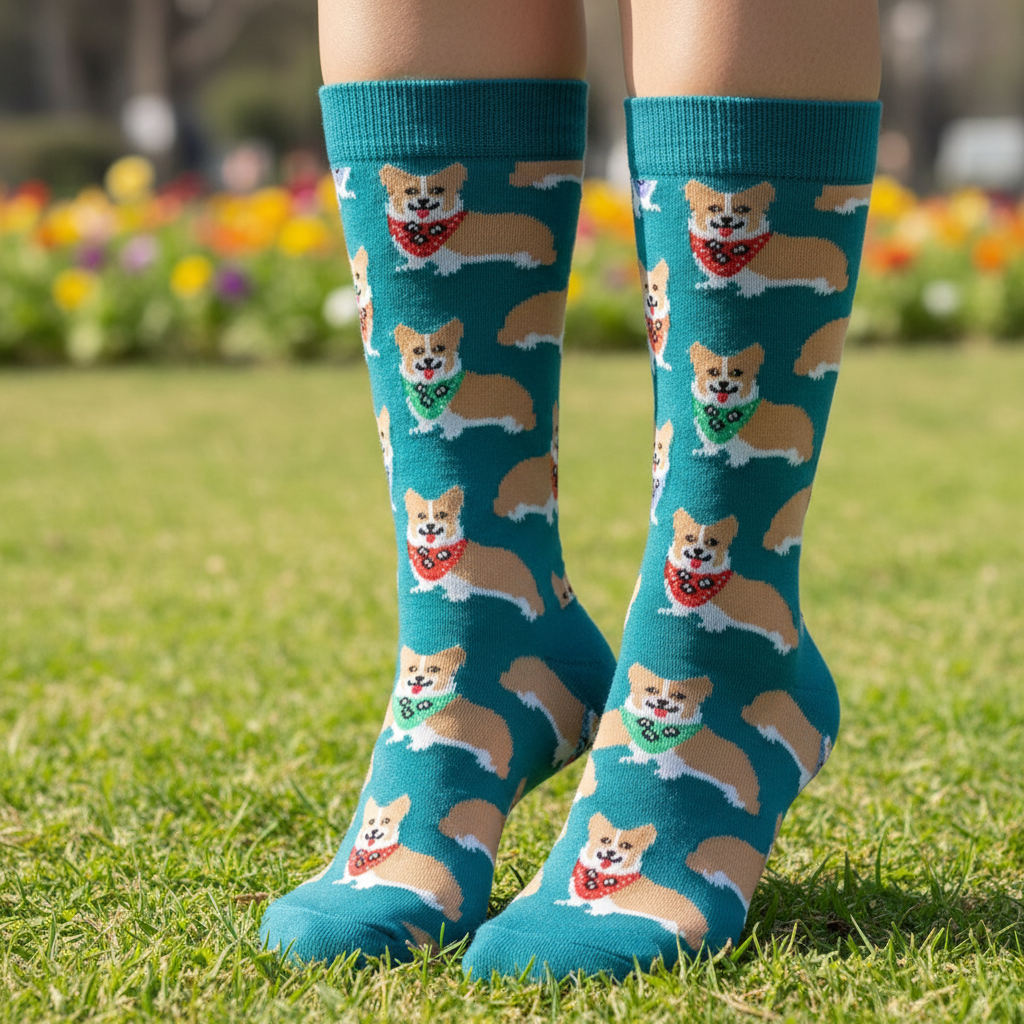Calcetines Corgi - Macro pasto parque femenina caña alta