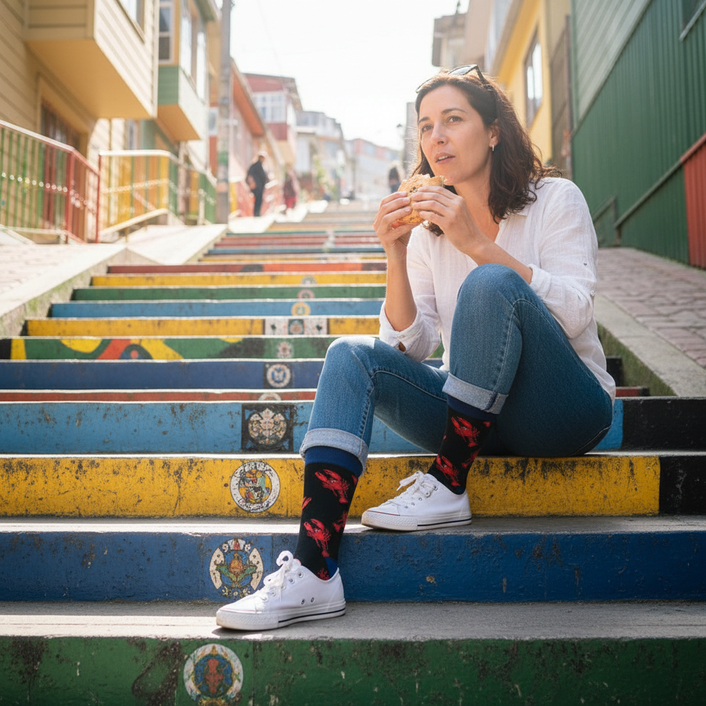 Calcetines Langostas - Escalera Valparaíso mujer 40s caña alta