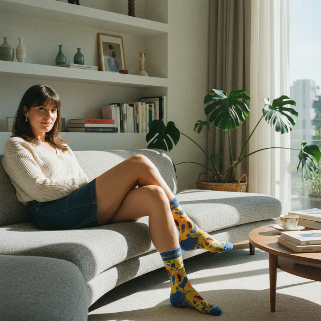 Calcetines Fruto de la Pasión lifestyle mujer sofá