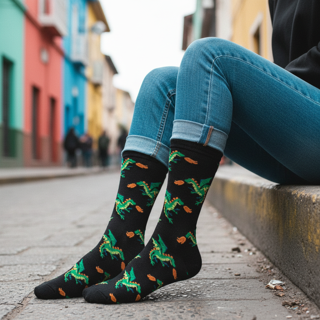 Calcetines Dragon y Fuego close-up femenino calle