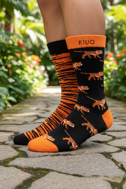 Calcetines Tigre Print - Macro pie a rodilla hojas