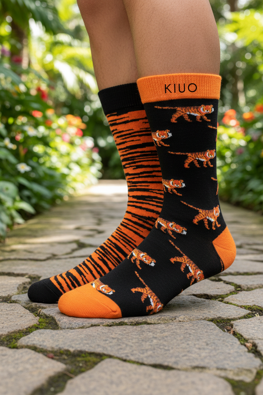 Calcetines Tigre Print - Macro pie a rodilla hojas