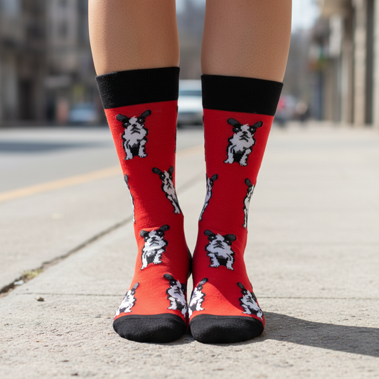 Calcetines French Bulldog - Macro piso madera femenina caña alta