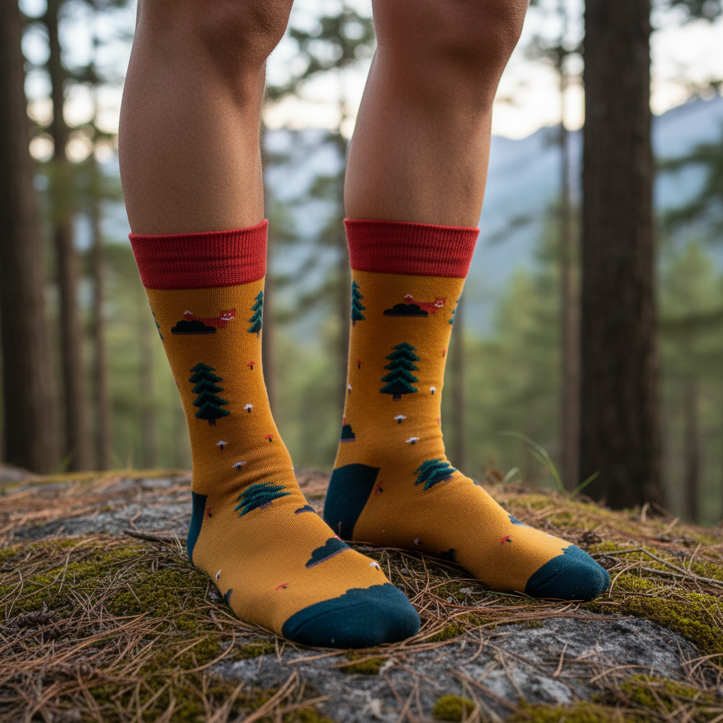 Calcetines con Pinos - Macro tronco bosque masculino caña alta