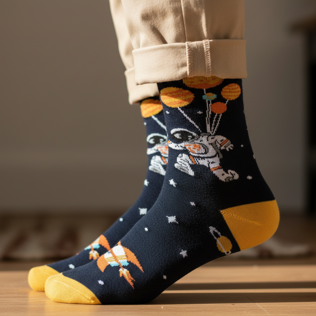 Calcetines KIUO Astronauta Con Globos - close up extremo del diseño