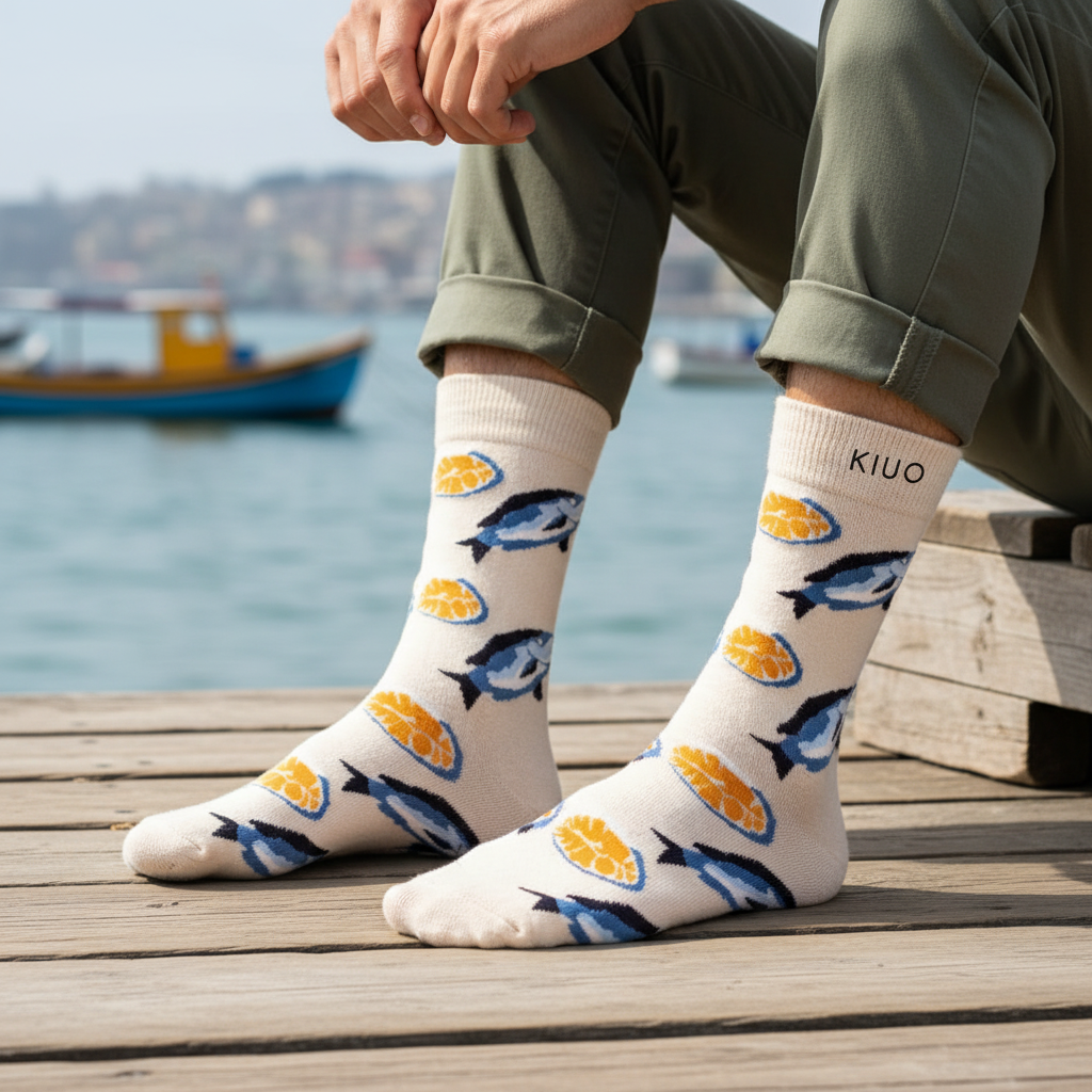 Calcetines Pescado - Plano medio muelle botes masculino caña alta