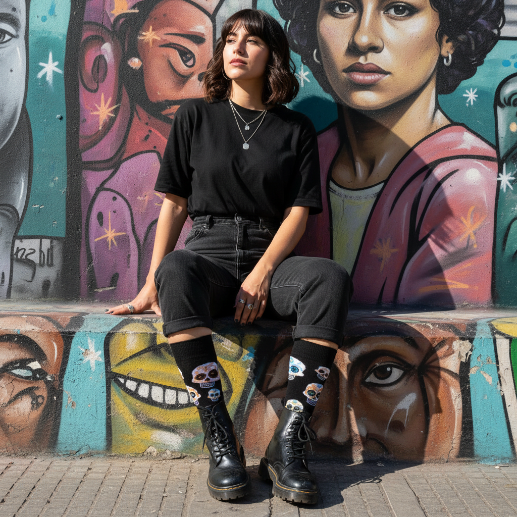 Calcetines Calaveras - Mural Barrio Italia mujer 20s caña alta