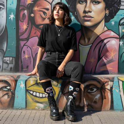 Calcetines Calaveras - Mural Barrio Italia mujer 20s caña alta