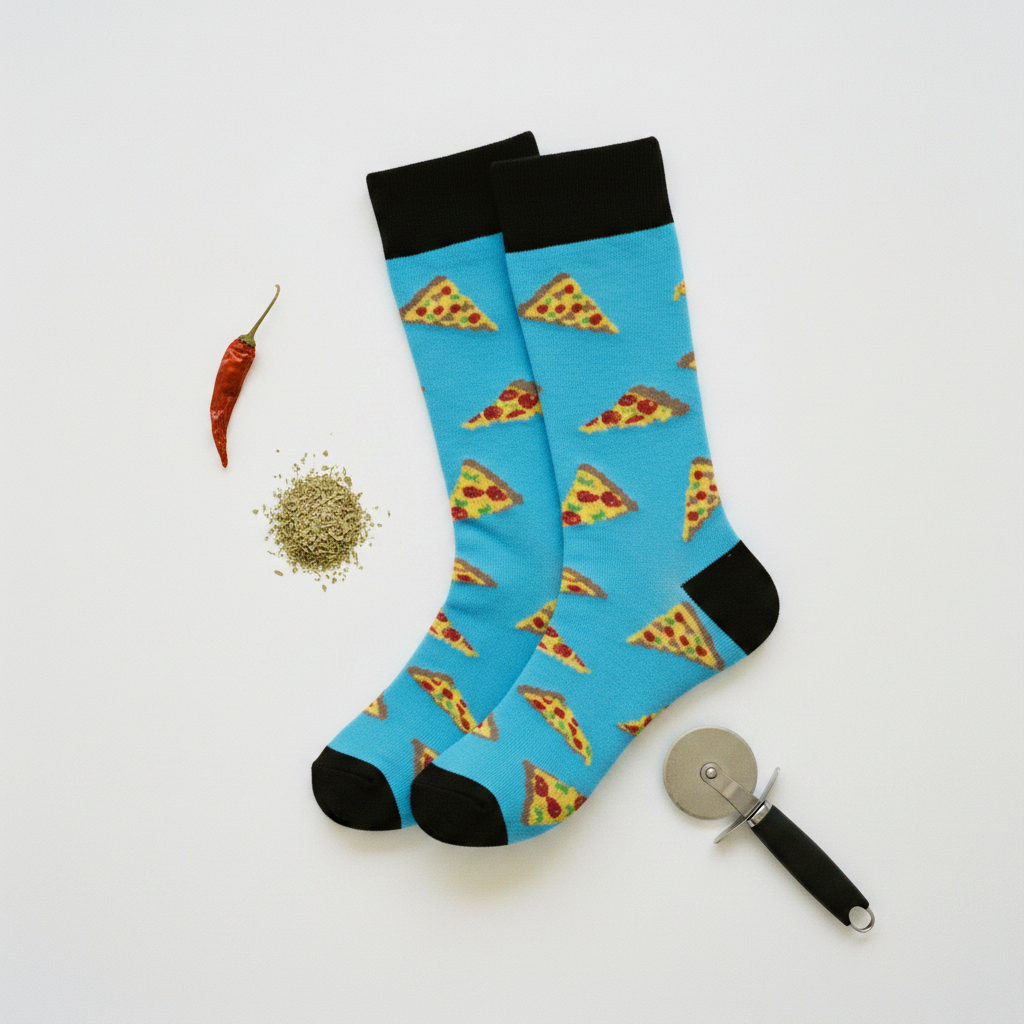 Calcetines Pizza Pepperoni flat lay par
