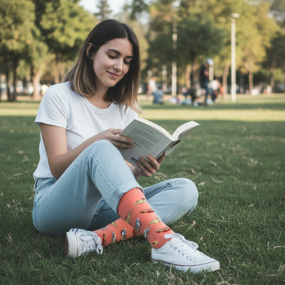 Calcetines Mariposas - Parque leyendo mujer 20s caña alta