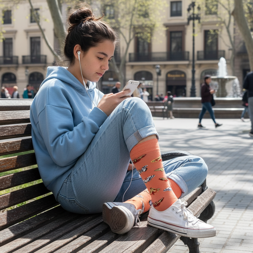 Calcetines Mariposas - Plaza celular adolescente caña alta
