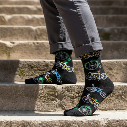 Calcetines KIUO Bicicletas - subiendo escaleras edificio Santiago