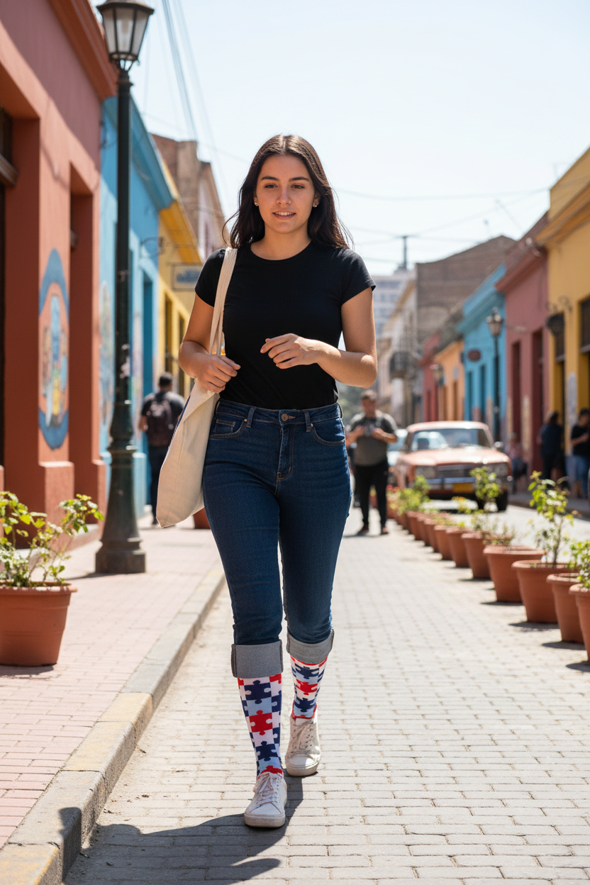 Calcetines Puzzle Rojo - Calle Barrio Italia femenina caña alta