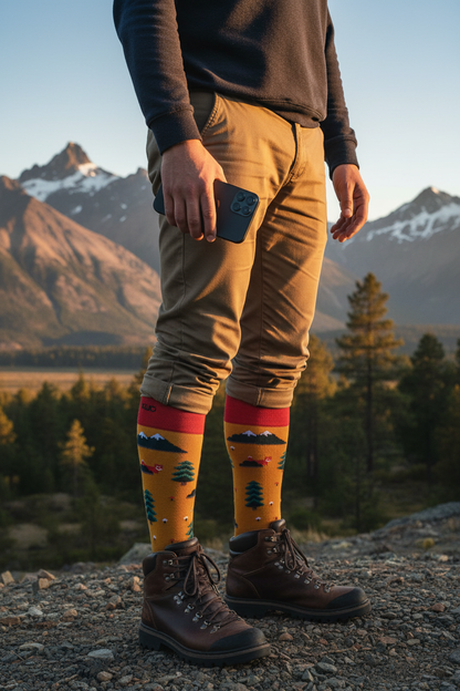 Calcetines con Pinos - Cuerpo completo montaña Andes masculino caña alta