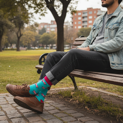 Calcetines KIUO con Chanchos - diseño de chanchitos en parque urbano chileno