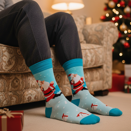 Calcetines Santa - Close-up masculino sofá navidad caña alta
