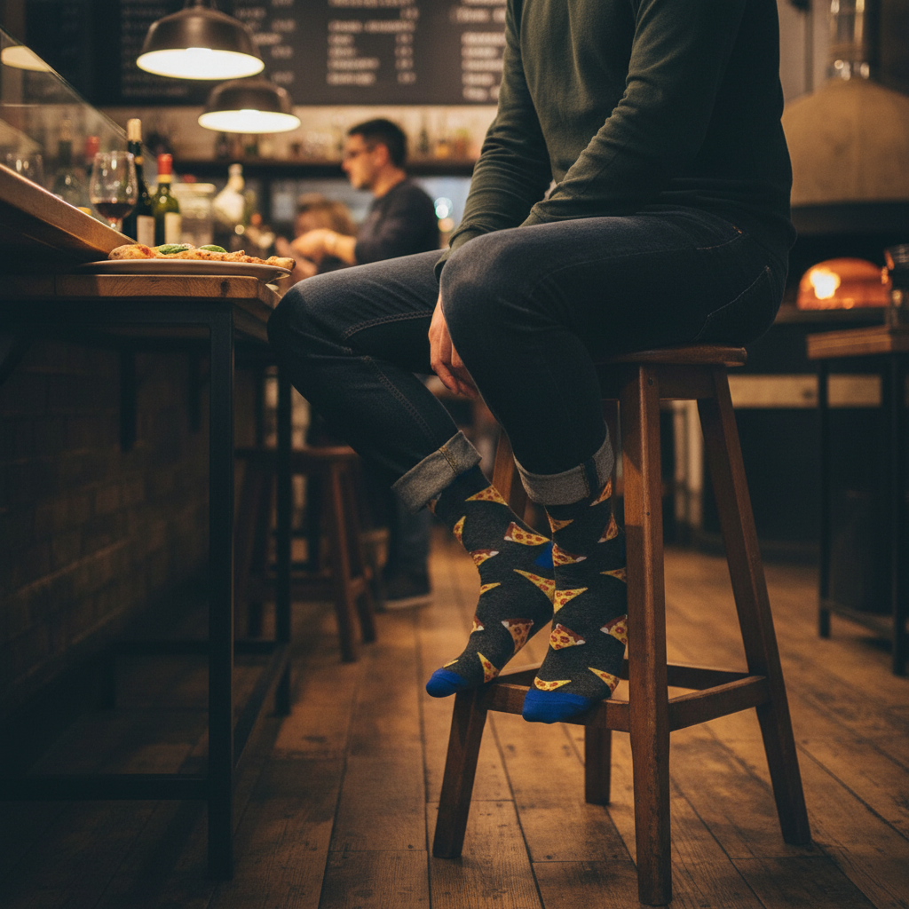 Calcetines Pizza Slice - Plano medio taburete pizza masculino caña alta