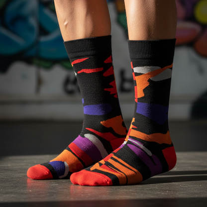 Calcetines Locos - Macro concreto oscuro talón rojo masculino caña alta