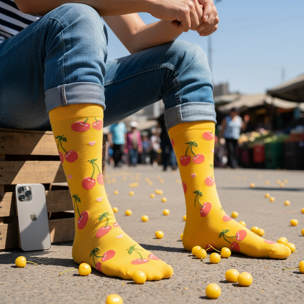 Calcetines Guindas Amarillas - Plano medio cajón madera masculino caña alta