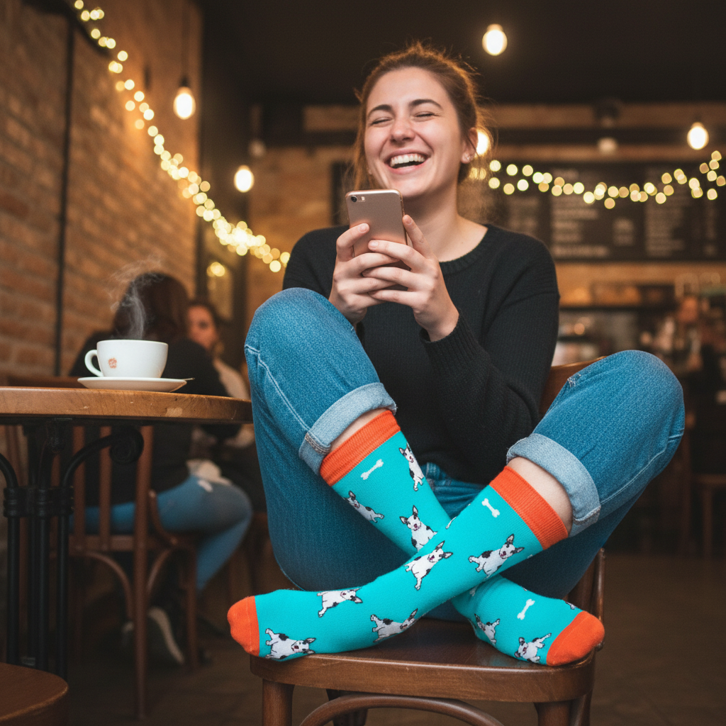 Calcetines Perros y Huesitos - Café Barrio Italia mujer 20s caña alta